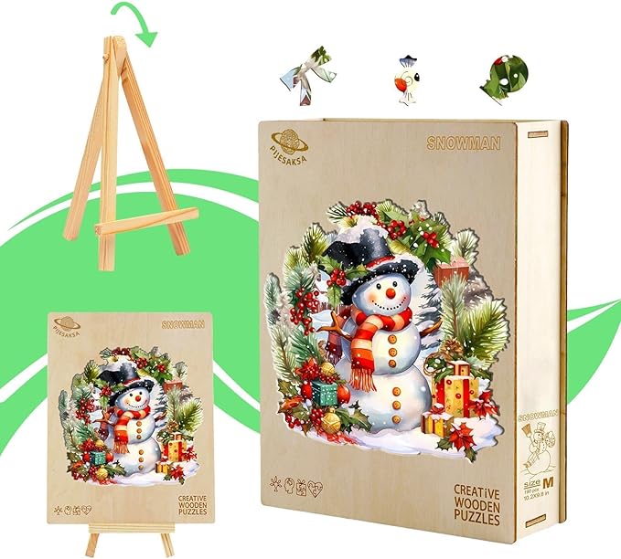 Christmas Best Gifts, Wooden Puzzles for Adults, Snowman Puzzle, Wooden Christmas Puzzle for Adults, Wood Puzzles Adult, Canvas Puzzel (M-10.2 * 9.8in -190 pcs)