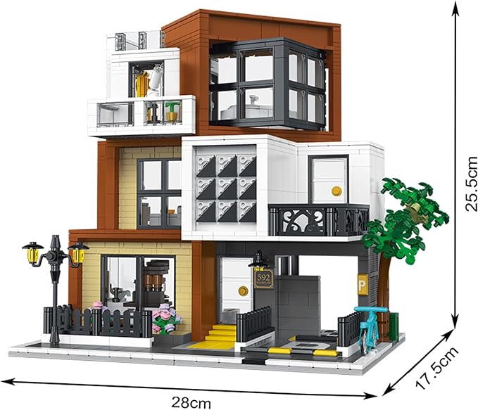 Modern Villas Architecture Building Kit with LED Lights,3 Levels Villas Apartment Building Blocks Toy,for 12+Year Teen,Adul（1399 Pieces）