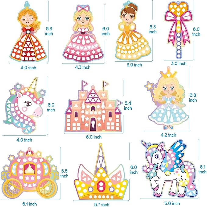 iGetooy 10 Sets DIY Mosaic Stickers for Kids, Princess & Unicorn Art Craft Kit with 720+ Stickers, Travel Toys for Kids, Birthday Gifts for Girls Boys 3-8 Year Olds