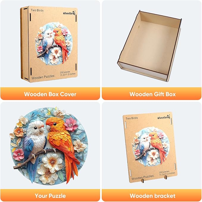 Wooden Puzzles for Adults, Parrots Flower Wooden Jigsaw Puzzles, Unique Shape Animal Adult Puzzles, Irregular Wood Puzzles Creative Gift for Adults Family Game (200pcs, 10.9x11.2in)
