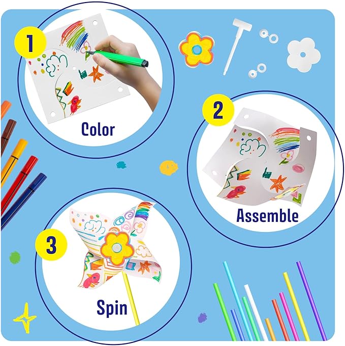24 Pack DIY Pinwheels Fall Crafts for Kids - Arts and Crafts for Kids 4-6, 4-8 - Fun & Easy Assembly, Bulk STEM Educational Activity for Autumn,Thanksgiving,Party Favor, Art Classroom and More