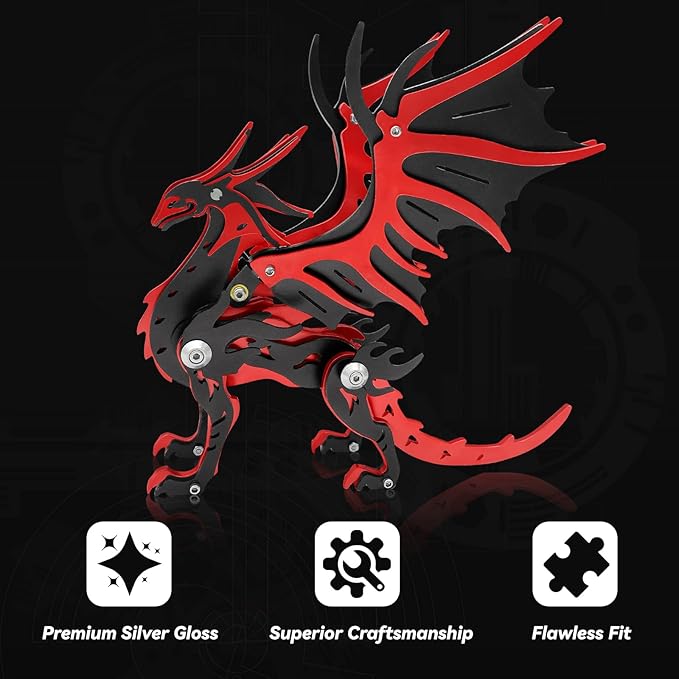 3D Metal Puzzles,3D Metal Puzzle for Adults,Mechanical Model Kit Magic Wing Dragon Black Clothes,Steel 3D Puzzles Stainless Steel Ornaments for Adults Home Decor Art Craft Gifts Toys.