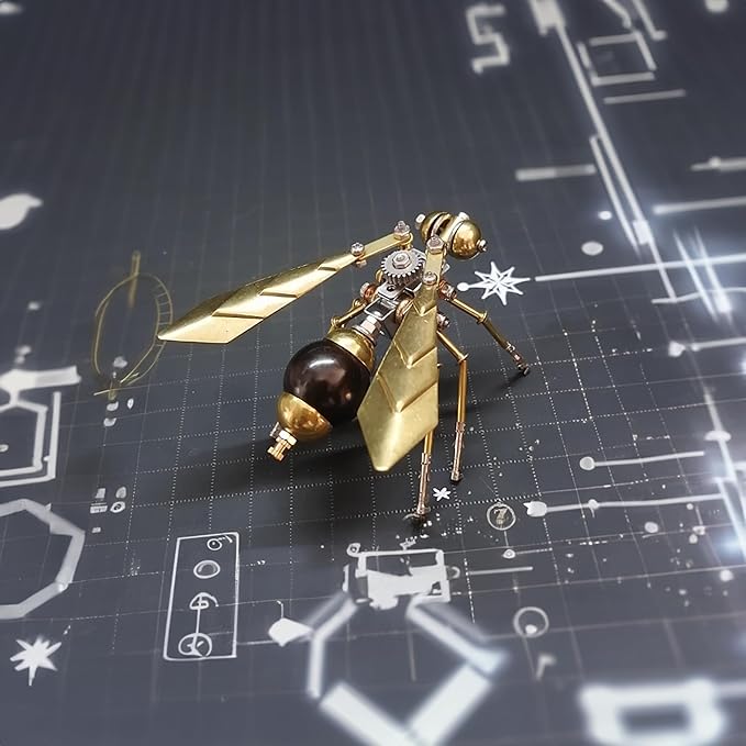3D Metal Insect Model Kit Steampunk Bug Mechanical Steampunk Sculpture Mechanical Insect Clockwork 3D Puzzle,Entomology Learning Adult Metal Puzzle Assembly (Hornet)