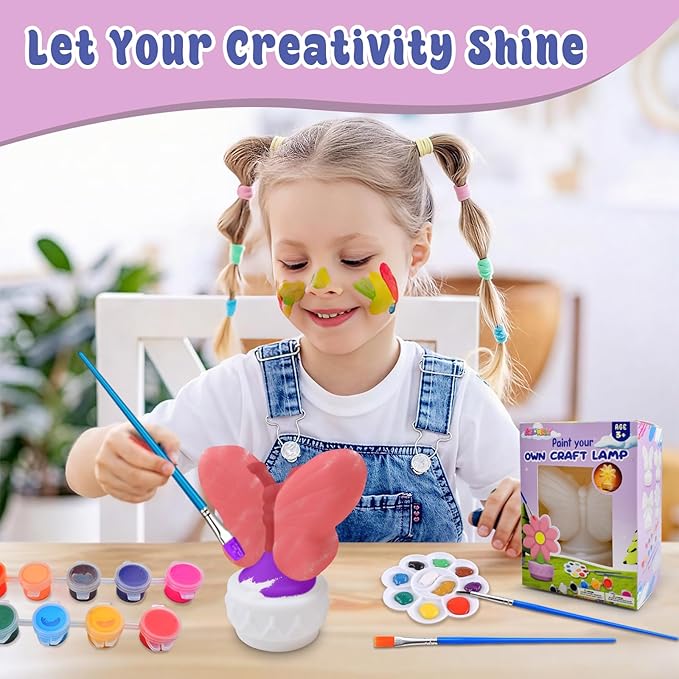 ASIOWELY Paint Your Own Butterfly Lamp Kits,Arts and Crafts Supplies for Kids Toys Ages 4-6-8-12,DIY Art Night Light Painting for Girls Ages 5-10,Birthday Gifts for 3-12+ Year Old Toddler Teens Adults