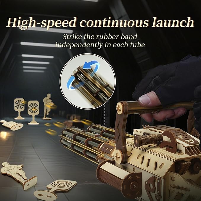 3D Wooden Puzzle Gun for Adults, Rubber Band 3D Puzzle, Gatling Gun Model Building Kit, 344pcs Wood Puzzles DIY Building Model Kits - Excellent for Adult, Teens, and Craft Enthusiasts