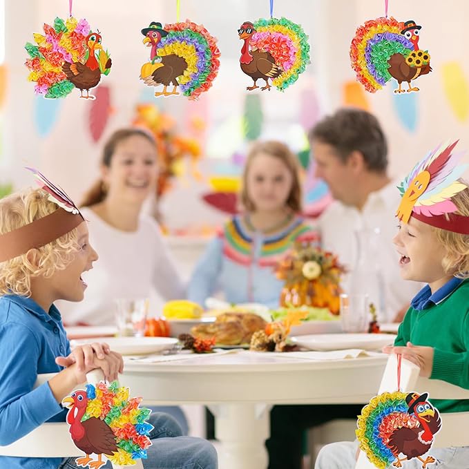Fennoral 24 Pack Thanksgiving Turkey Crafts Kit for Kids Make You Own Turkey Poke in Arts and Crafts DIY for Boys Girls Classroom Activities Fall Decoration