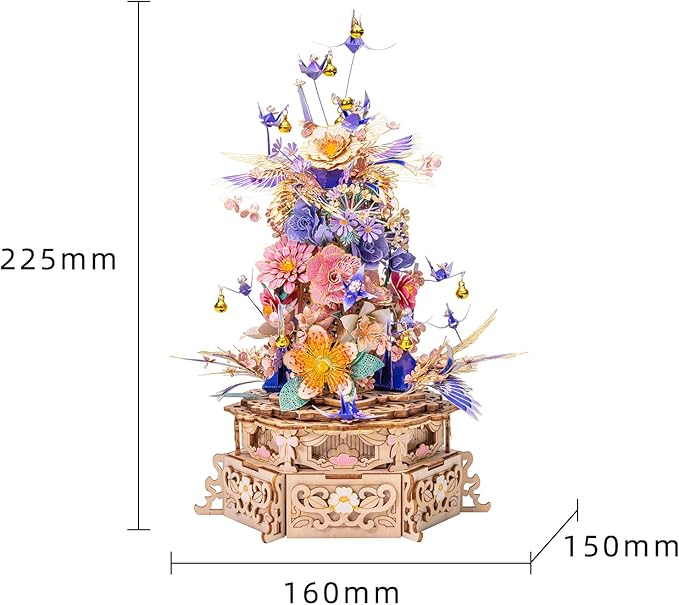 MU 3D Wood and Metal Puzzles Feast of Flower for Adults, Model Kits Building Night Light Puzzle DIY Set, New Year and Birthday Xmas Gift Home Decor