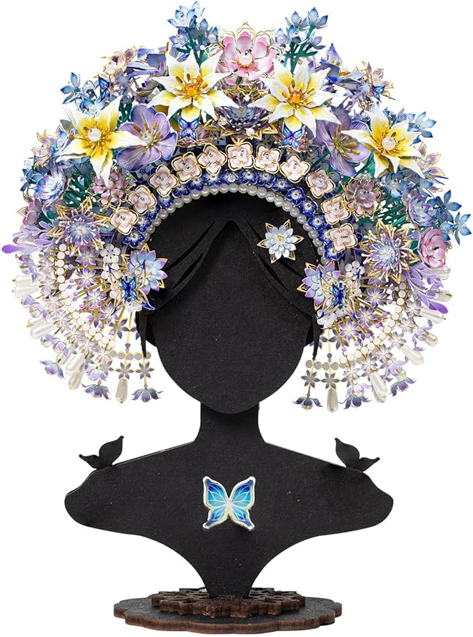 MU 3D Metal Puzzle Models Kits Wooden Puzzles Head-Pinned Flowers Crown, Head Jewelry Craft Work Miniature Building, DIY Set Birthday New Year Girlfriend Gifts Home Desk Office Decor New Year Gift