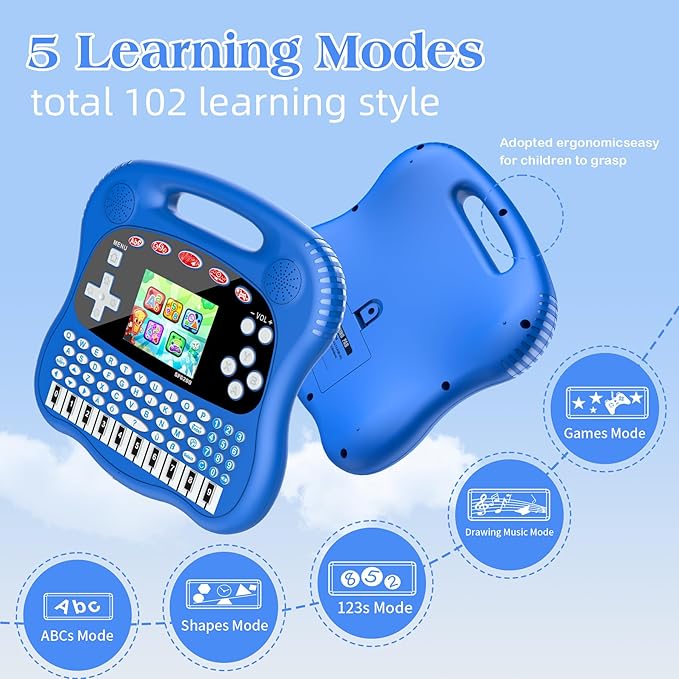 Interactive Early Learning Tablet - Educational Toys for Ages 2+ - Abc's, Words, Shapes, Numbers, Games, Music - Encourages Independent Play - Electronic Toys Gifts (Blue)