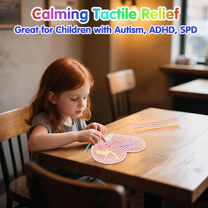 2-Pack Sensory Activity Board for Kids, Double-Sided Fidget Toy with 20 Silicone Strips(Color in ramdon), Montessori-Inspired Fine Motor Skill Toy for Autism, ADHD, Anxiety Relief, Ages 3+