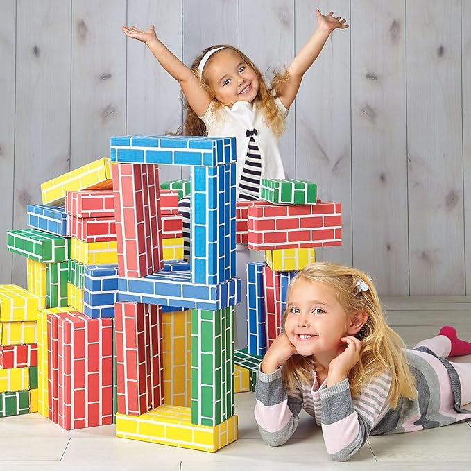Lillian Vernon Primary Building Bricks - Kids Cardboard Blocks, Each 9" x 4" x 2" (Set of 24)