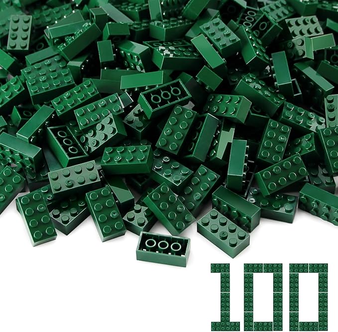 Feleph 100pcs 2x4 Bricks Dark Green Pieces Parts Classic Building kit Creative Play Set Basic Blocks Toy Accessories Compatible with 3001 Major Brands