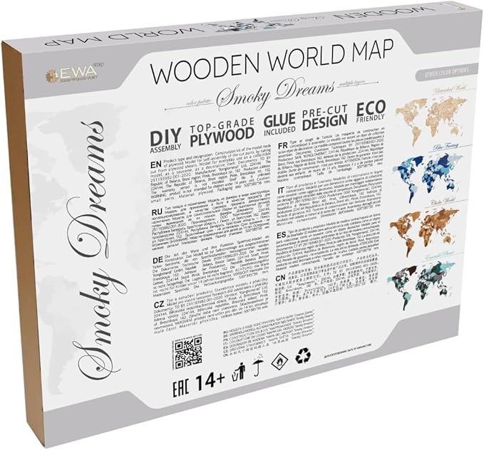 EWA Eco-Wood-Art - Wooden Puzzles for Interior and Design - World map - Souvenir, Gift, Kitchen, Home Decor, Interior (Smoky Dreams 114 Pieces)