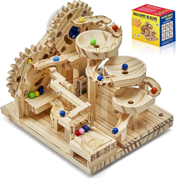 Wooden Marble Run Electric Motorized, Electric Model Kit Marble Run Brain Teaser Wooden Puzzles Building Toy, 3D Wooden Puzzles for Adults and Kids to Build