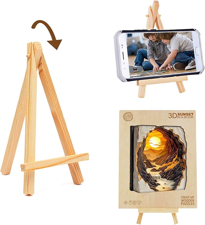Wooden Puzzles for Adults, 3D Vision Effect Sunset Book Wooden Jigsaw Puzzle Unique Shape Wood Puzzle Adult, Challenge Flat Puzzle Birthday Gifts Family Game (L-13.4 * 11.2in-285pcs)