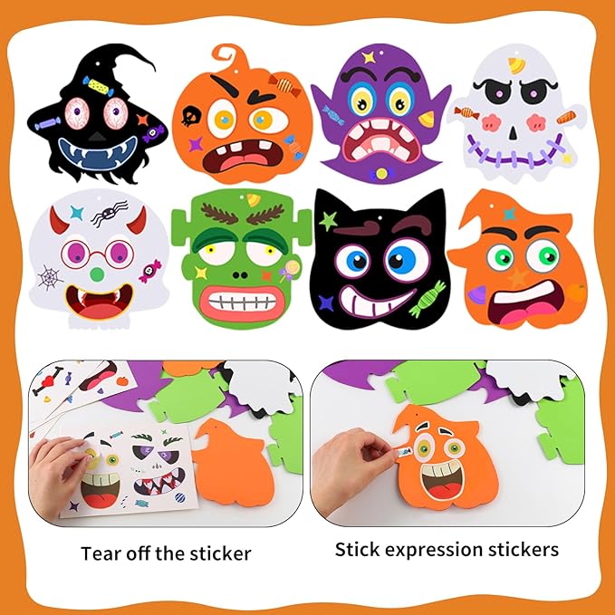 Natonhi Halloween Crafts Set, Halloween Activitie Art and Craft Foam Pumpkin Cat Bat Ghost Witches with Self Adhesive Face Stickers Kits for Kids Holiday Decorations Game Party Favors