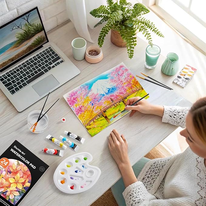 Shuttle Art 48 Pack Watercolor Paint Set, 36 Colors Watercolor Paint in Tubes (12ml Each) with 10 Brushes, 1 Watercolor Pad, 1 Palette, Premium Watercolor Kit for Artist, Beginners, Kids