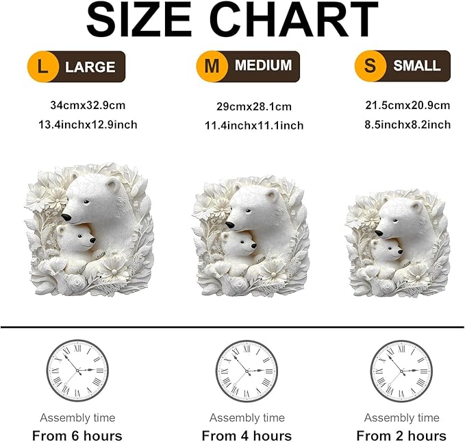 KAAYEE Wooden Puzzles for Adults, 3D Vision Effect Polar Bear Family Wooden Jigsaw Puzzle Unique Shape Wood Puzzle Adult, 3D Effect Flat Puzzle Birthday Family Game (M-11.4 * 11.1 in-200pcs)