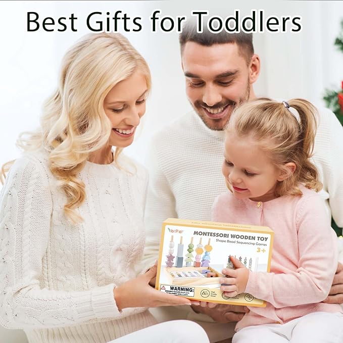 Montessori Toys for 3 Year Old - Wooden Lacing Beads & Stacking Blocks Toys for 3 4 5 Year Old Girl Boy Easter Birthday Gifts, Preschool Learning Activities With Beads Sequencing Set for Kids Age 3+
