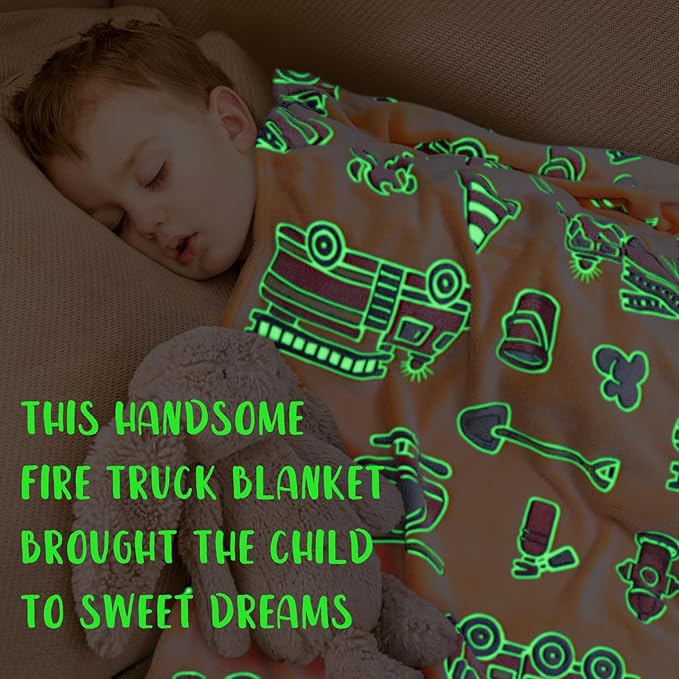 Glow in The Dark Blanket Toy Fire Trucks Blankets for Toddler Boys Gifts Cars Throw Blanket Firetruck Birthday Gifts for Kids