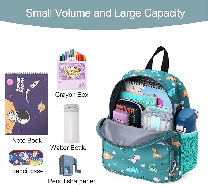 CLUCI Kids Backpack for Boys Girls Toddler Backpack for Preschool Kindergarten Child Cute Daycare Bookbag Travel Green Dinosaur
