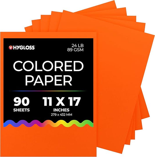 Hygloss Dark Orange Colored Paper - 24 lb, 89 GSM, Acid-Free, Fade-Resistant, 11x17-Inch Ledger Size Color Copy Paper, 90 Sheets