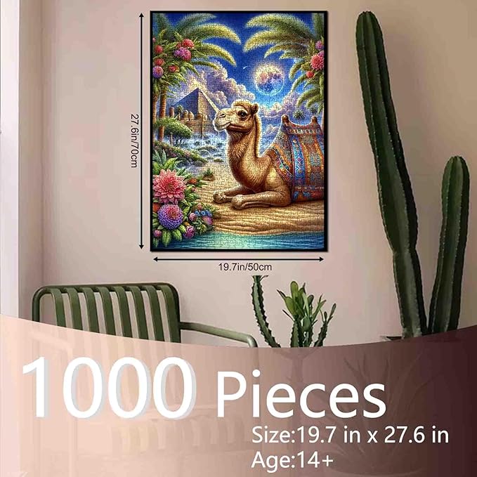 1000 Piece Jigsaw Puzzles for Adults Camel Desert Landscape Jigsaw Puzzle Fantasy 1000 Pieces Puzzles for Game Desert Pyramid Wall Decor DIY Craft 27 x 20 Inches Love Camel Puzzle