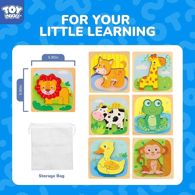 TOY Life Toddler Puzzles Ages 2-4, Wooden Puzzles for Toddlers 1-3, 7 Pcs Animals Puzzle 2 Year Old, Montessori Toddler Boys Girls Toys 2-3, Educational Gift Learning Toys for 2 Year Old