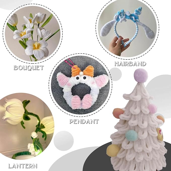 URSDIART (350pcs/Set) White Pipe Cleaners and Wiggle Eyes, 12 Inch 300pcs White Pipe Cleaners for Crafts,Chenille Stems Pipe Cleaners Bulk DIY Creative,Christmas Halloween Decoration Art Supplies