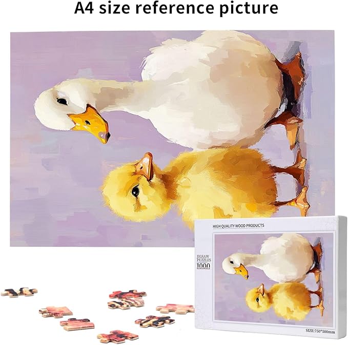1000 Piece Wooden Jigsaw Puzzle for Adults,Adorable Chicks and Ducklings,Brain Training Challenge,Stress Relief Activity,Heartwarming Farmyard Artwork, Eco-Friendly Woodens Pieces