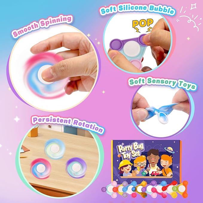 12PCS Pop Fidget Spinners - Colorful Party Favors for Kids -Fidget Spinners Bulk-Sensory Toys for Stress Relief and Anxiety - Classroom Prizes,Goodie Bag Stuffers