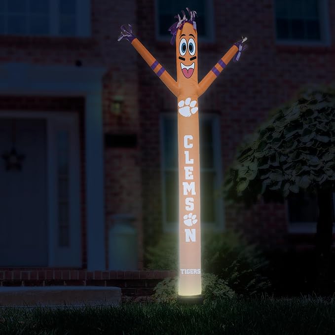 NCAA Clemson Tigers Football Wacky Waving Inflatable Tube Guy with LED Lights & Built-in Blower - 6" x 36" x 96" Inflatable Tube Man Crazy Sports Fan Outdoor Party Decoration