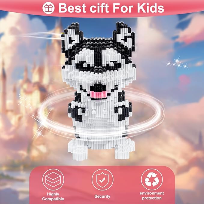 Micro Dog Building Husky Set, DIY Animal 3D Puzzle Building Toy Bricks Set, Educational Particle Building Blocks Toys Kits Gifts for Kids or Adults (4800 Pieces)