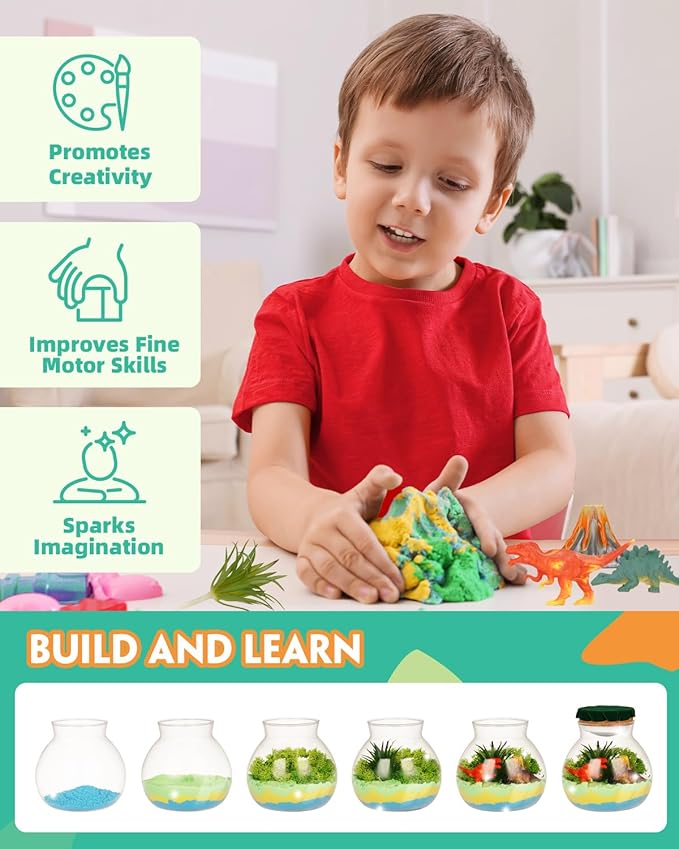 Light-Up Dinosaur Terrarium Kit for Kids, DIY Dino Toys Arts & Crafts Gift for Kid Boys Age 4 5 6 7 8-12 Years Old, LED Night Light with Remote, Birthday Easter Back to School Decoration Present