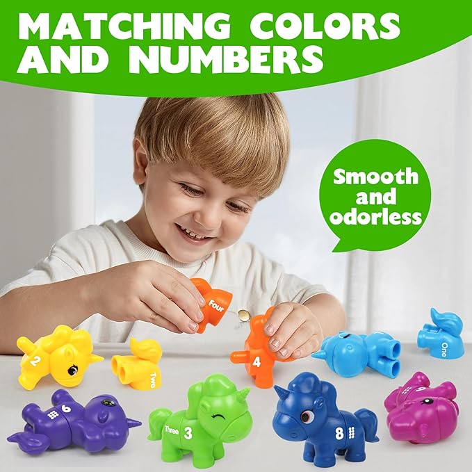 Numbers Matching Game Fine Motor Toy, Toddler Number Learning Toys,1 2 3 Montessori Educational Learning Sensory Sorting Unicorn Toys Preschool Math Games Activities Sets for Toddlers Kids Ages 3 4 5