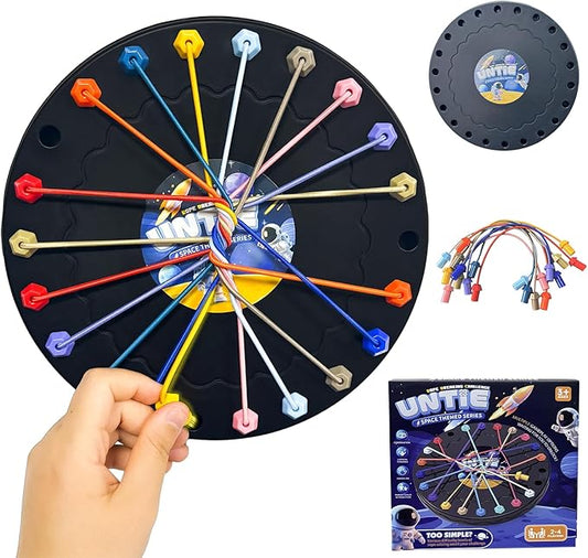 Rope Untangling Puzzle Game for Kids & Adults, 3-Level Brain Teaser with 22-Hole Board & 10 Colorful Ropes, Educational Travel Toy, Family Party Game with Strategy Challenges