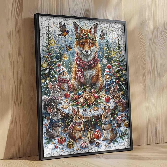 Christmas 1000 Piece Jigsaw Puzzles for Adults Animal Fox,Rabbit Painting Jigsaw Puzzle 1000 Christmas Gingerbread Puzzles 20''x27”inch Xmas Trees Craft Puzzle Art Wall Decor Family Challenging
