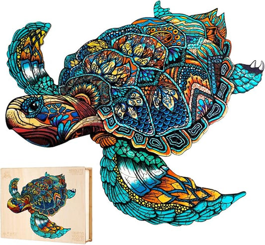 Jigfoxy Wooden Puzzles for Adults, Sea Turtle Wooden Jigsaw Puzzles for Adults Kids, Unique Animal Shape Wood Cut Puzzles, Christmas Thanksgiving Gifts for Friend Family(M-11.8x10in-180pcs)