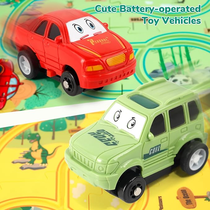 Plastic Floor Puzzles for Kids with 2 Cute Vehicles, Puzzle Racer Kids Car Track Set, Montessori Toys for 3 4 5 6 Year Old Boys, Gifts for 3 4 5 6 Year Old Boys, Toys for Ages 3-4