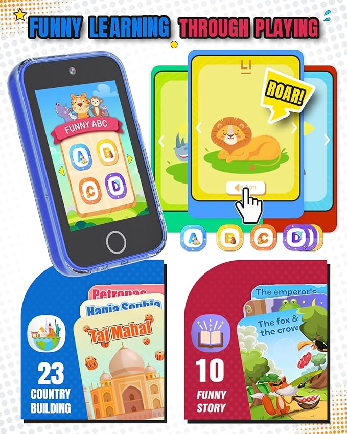 Kids Smart Phone, 3.5'' Touchscreen Kid Phones with Dual Camera, Educational Toddler Learning Toys for 3-10 Year Old Boys, Christmas Birthday Gifts, Music Player, Habit Tracker, Games