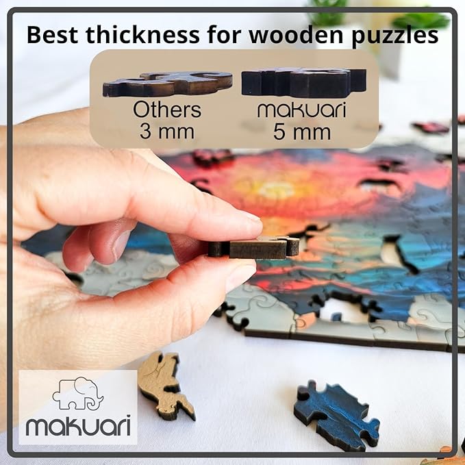 Wooden Puzzle for Adults, Jigsaw, Fantastic Sunset, Rainbow Lines, Thickness 5mm, Gift, Unique Shape Best Gift for Adults Kids, Family Game (200 Pieces)