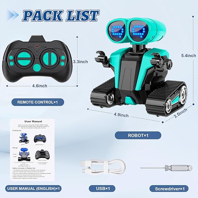 Robot Toys for Boys Girls with Auto-Demonstration Robots for Kids Remote Control Rechargeable Emo Robot with LED Eyes Age 3 Years and Up Green