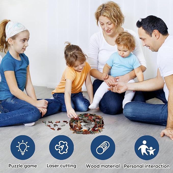 Wooden Jigsaw Puzzle, 200-500 Pieces Unique Shape Animal Puzzle, for Adults & Kids, Birthday Gift Family Game, Decorative Puzzle, Unique Gift (Autumn Wolf, 200 PCS)