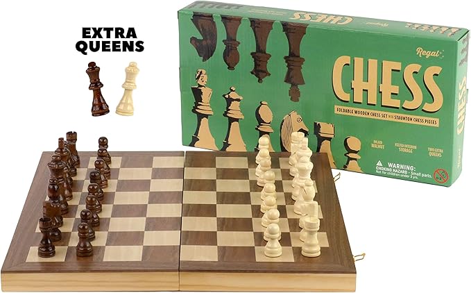 Regal Games Wooden Chess Sets for Adults with Folding Chess Board (15 x 15) & Wood Chess Pieces | Travel & Portable Table Games for Fun Family Game Night