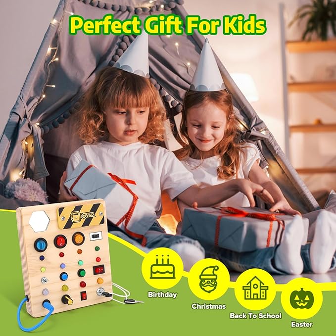 Montessori Busy Board,Montessori Toys for 1-3 Years Old,Baby Sensory Board,Preschool Learning Activities,Wooden Toys for Toddler,Christmas & Birthday Gift for Boys & Girls