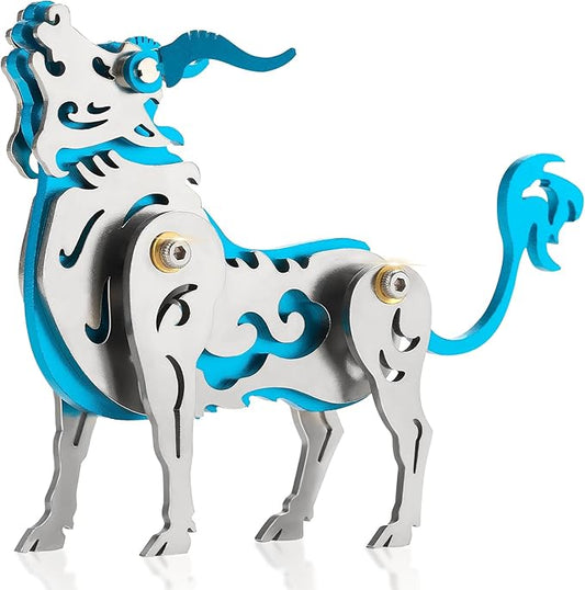 3D Metal Puzzles,3D Metal Puzzle for Adults,Mechanical Model Kit Zodiac Cattle Blue,Steel 3D Puzzles Stainless Steel Ornaments for Adults Home Decor Art Craft Gifts Toys.