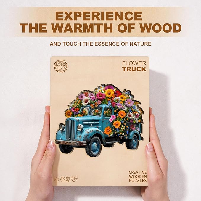 Jigfoxy Wooden Puzzle for Adults, Flower Car Jigsaw Puzzles for Adult, Unique Animal Shape Wood Cut Puzzles, Christmas Thanksgiving Gifts for Friends Family (S-8.5 * 6.8in-80pcs)