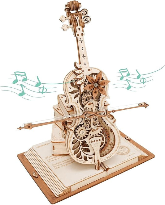 ROKR 3D Puzzles for Adults 1:5 Scale Cello Model Kit with Base 199pcs Wooden Music Box Building Kit Desk Gift for Men Women Hobby for Adults