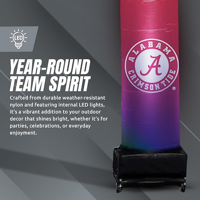 NCAA Alabama Crimson Tide Football Wacky Waving Inflatable Tube Guy with LED Lights & Built-in Blower - 6" x 36" x 96" Inflatable Tube Man Crazy Sports Fan Outdoor Party Decoration