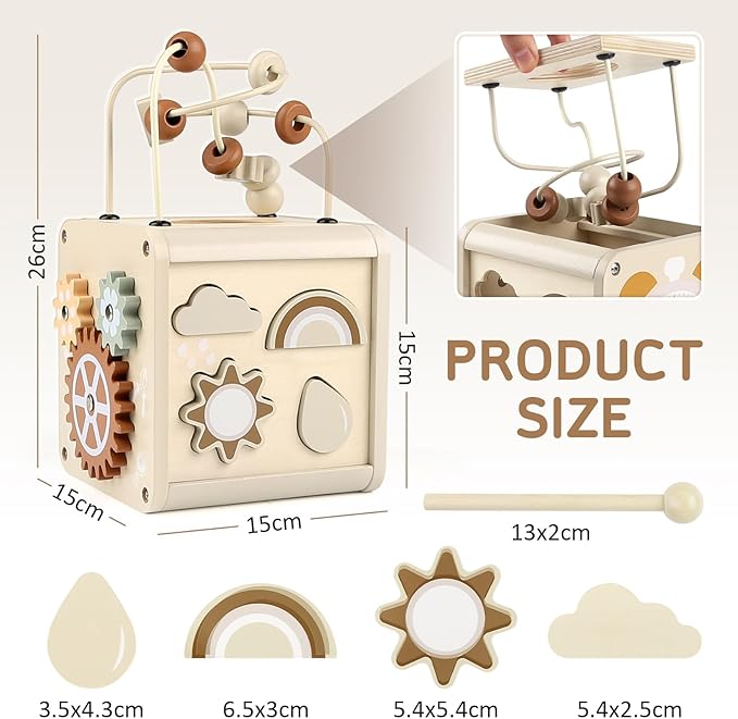 Vanplay Montessori Toys for 1+ Year Old Girls Boy Gifts, Wooden Sensory Activity Cube for Babies 12-18 Months, Learning Educational Toys 1 2 3 Year Old First Birthday Gifts for Toddler 1-3